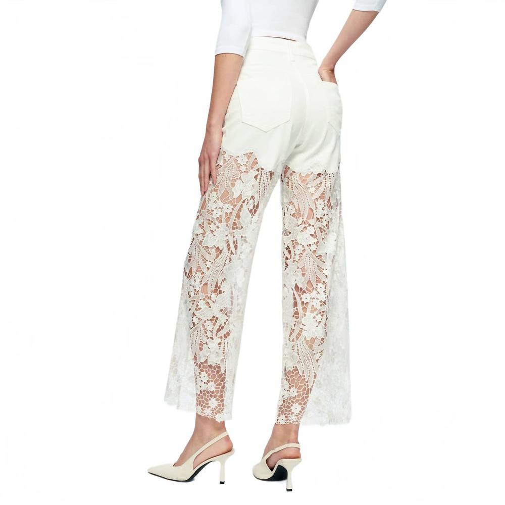 NEW BAYEAS embellished lace contrast wide leg jeans in white - Picture 4 of 7